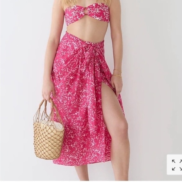NWT J.Crew Draped Sarong Skirt Dress Blushing Meadow Pink Beach Wrap Coverup XS - Picture 1 of 15
